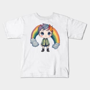 watercolor sad rainbow boy illustration sticker Kids T-Shirt